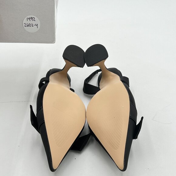 Miss Left Black Pointed Toe Slingback Pumps Bowknots Slip On Backstrap Sandals - Picture 7 of 8